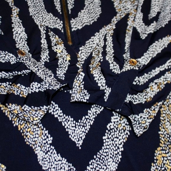 JM Collection V-Neck Navy & Metallic 3/4 Sleeve  Zebra Print Top - Picture 10 of 15